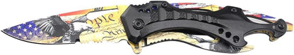 Folding Knife, 3.75-Inch Half-Serrated Blade, Titanium Coating, Glass Breaker, Pocket Clip