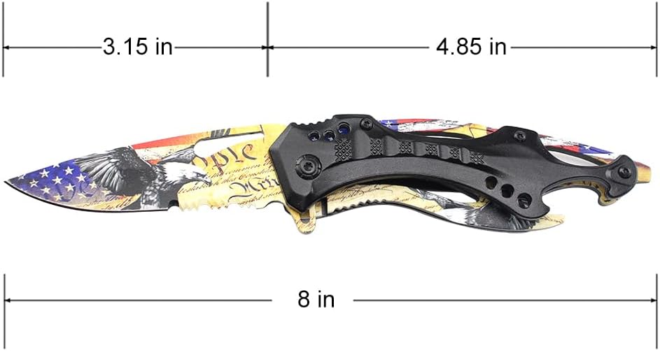 Folding Knife, 3.75-Inch Half-Serrated Blade, Titanium Coating, Glass Breaker, Pocket Clip