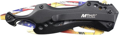 Folding Knife, 3.75-Inch Half-Serrated Blade, Titanium Coating, Glass Breaker, Pocket Clip