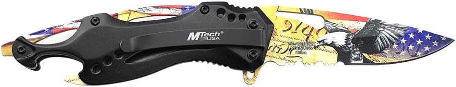 Folding Knife, 3.75-Inch Half-Serrated Blade, Titanium Coating, Glass Breaker, Pocket Clip