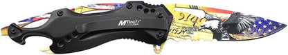 Folding Knife, 3.75-Inch Half-Serrated Blade, Titanium Coating, Glass Breaker, Pocket Clip