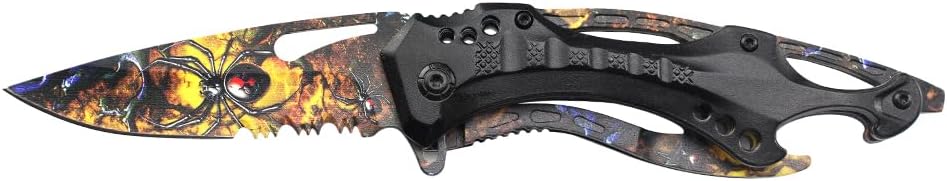 Folding Knife, 3.75-Inch Half-Serrated Blade, Titanium Coating, Glass Breaker, Pocket Clip