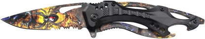 Folding Knife, 3.75-Inch Half-Serrated Blade, Titanium Coating, Glass Breaker, Pocket Clip