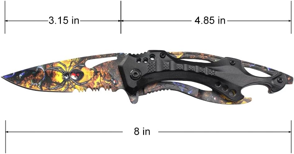 Folding Knife, 3.75-Inch Half-Serrated Blade, Titanium Coating, Glass Breaker, Pocket Clip