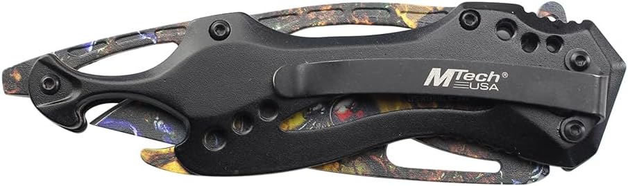 Folding Knife, 3.75-Inch Half-Serrated Blade, Titanium Coating, Glass Breaker, Pocket Clip