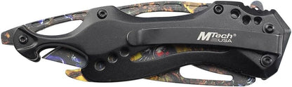Folding Knife, 3.75-Inch Half-Serrated Blade, Titanium Coating, Glass Breaker, Pocket Clip