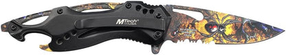 Folding Knife, 3.75-Inch Half-Serrated Blade, Titanium Coating, Glass Breaker, Pocket Clip