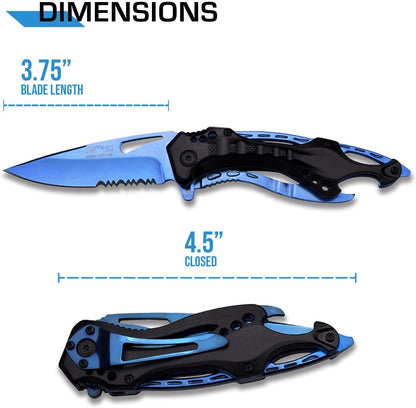 Folding Knife, 3.75-Inch Half-Serrated Blade, Titanium Coating, Glass Breaker, Pocket Clip