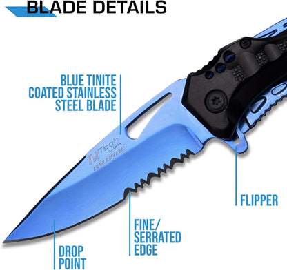 Folding Knife, 3.75-Inch Half-Serrated Blade, Titanium Coating, Glass Breaker, Pocket Clip