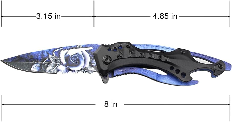 Folding Knife, 3.75-Inch Half-Serrated Blade, Titanium Coating, Glass Breaker, Pocket Clip