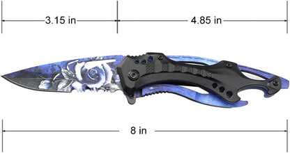 Folding Knife, 3.75-Inch Half-Serrated Blade, Titanium Coating, Glass Breaker, Pocket Clip