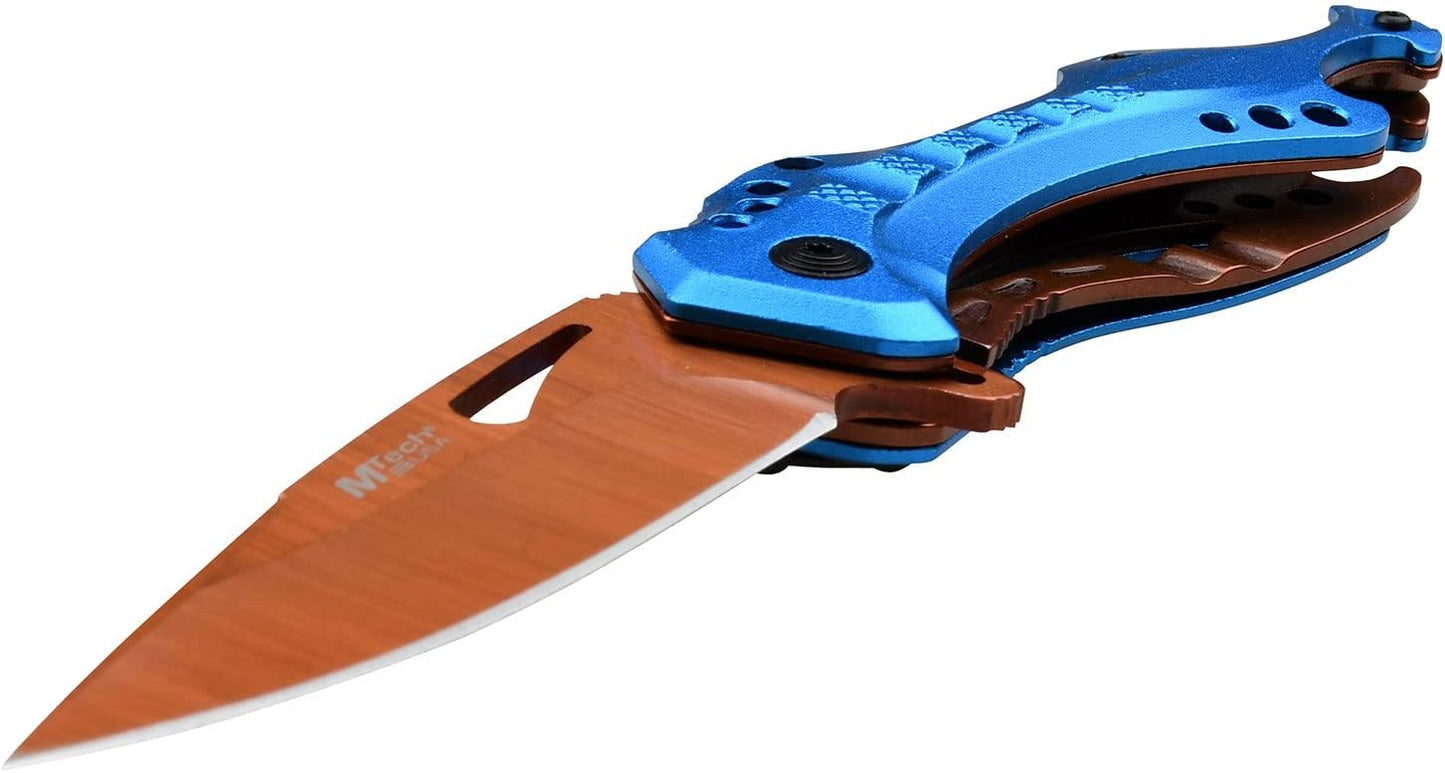 Folding Knife, 3.75-Inch Half-Serrated Blade, Titanium Coating, Glass Breaker, Pocket Clip