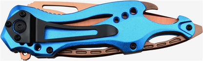 Folding Knife, 3.75-Inch Half-Serrated Blade, Titanium Coating, Glass Breaker, Pocket Clip