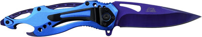 Folding Knife, 3.75-Inch Half-Serrated Blade, Titanium Coating, Glass Breaker, Pocket Clip