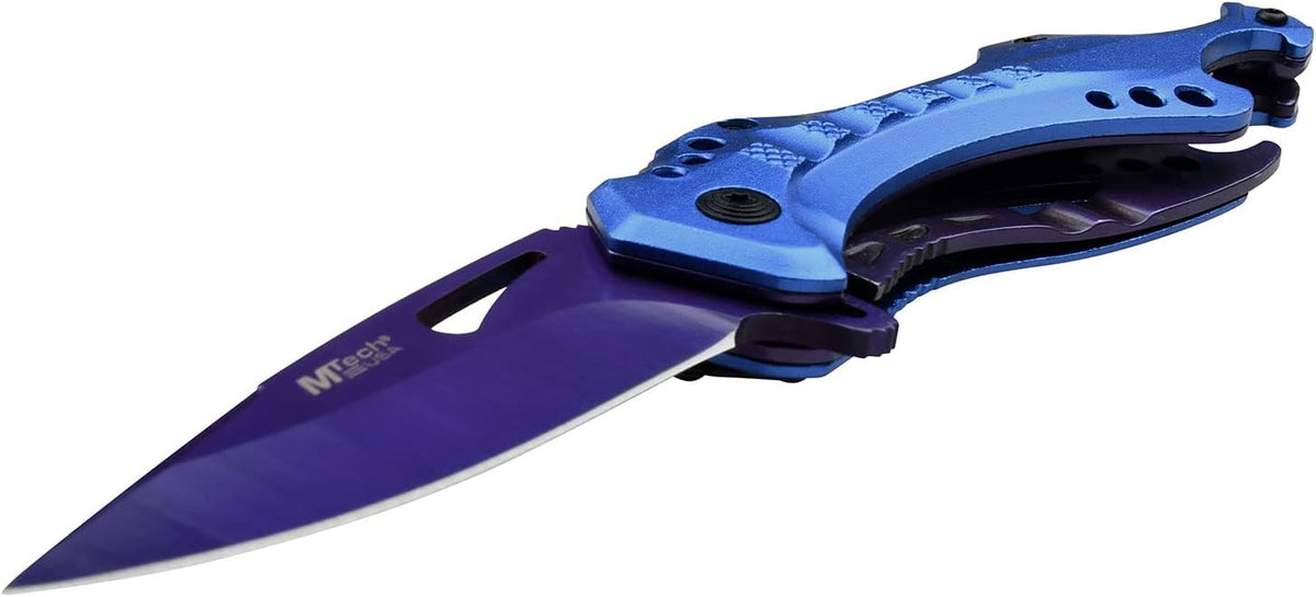 Folding Knife, 3.75-Inch Half-Serrated Blade, Titanium Coating, Glass Breaker, Pocket Clip