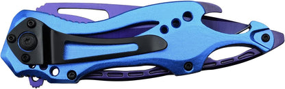 Folding Knife, 3.75-Inch Half-Serrated Blade, Titanium Coating, Glass Breaker, Pocket Clip
