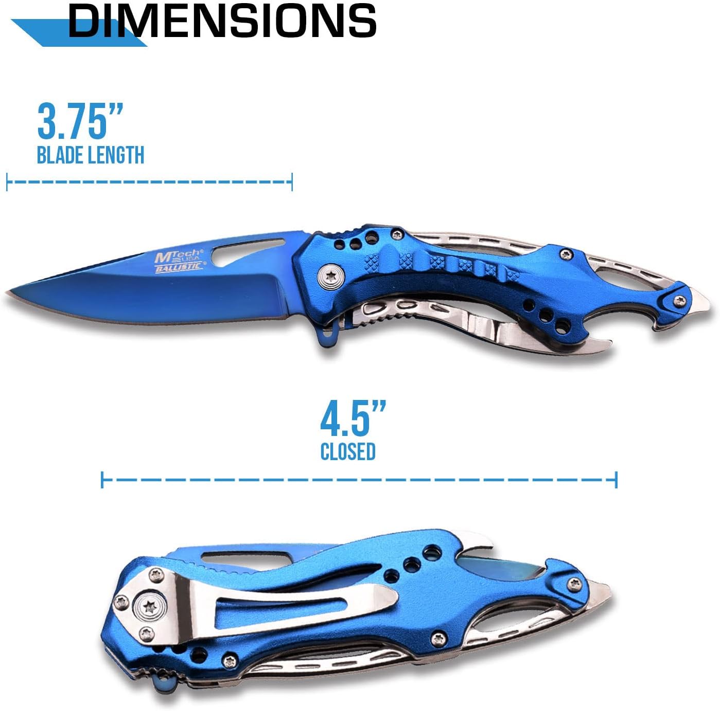 Folding Knife, 3.75-Inch Half-Serrated Blade, Titanium Coating, Glass Breaker, Pocket Clip