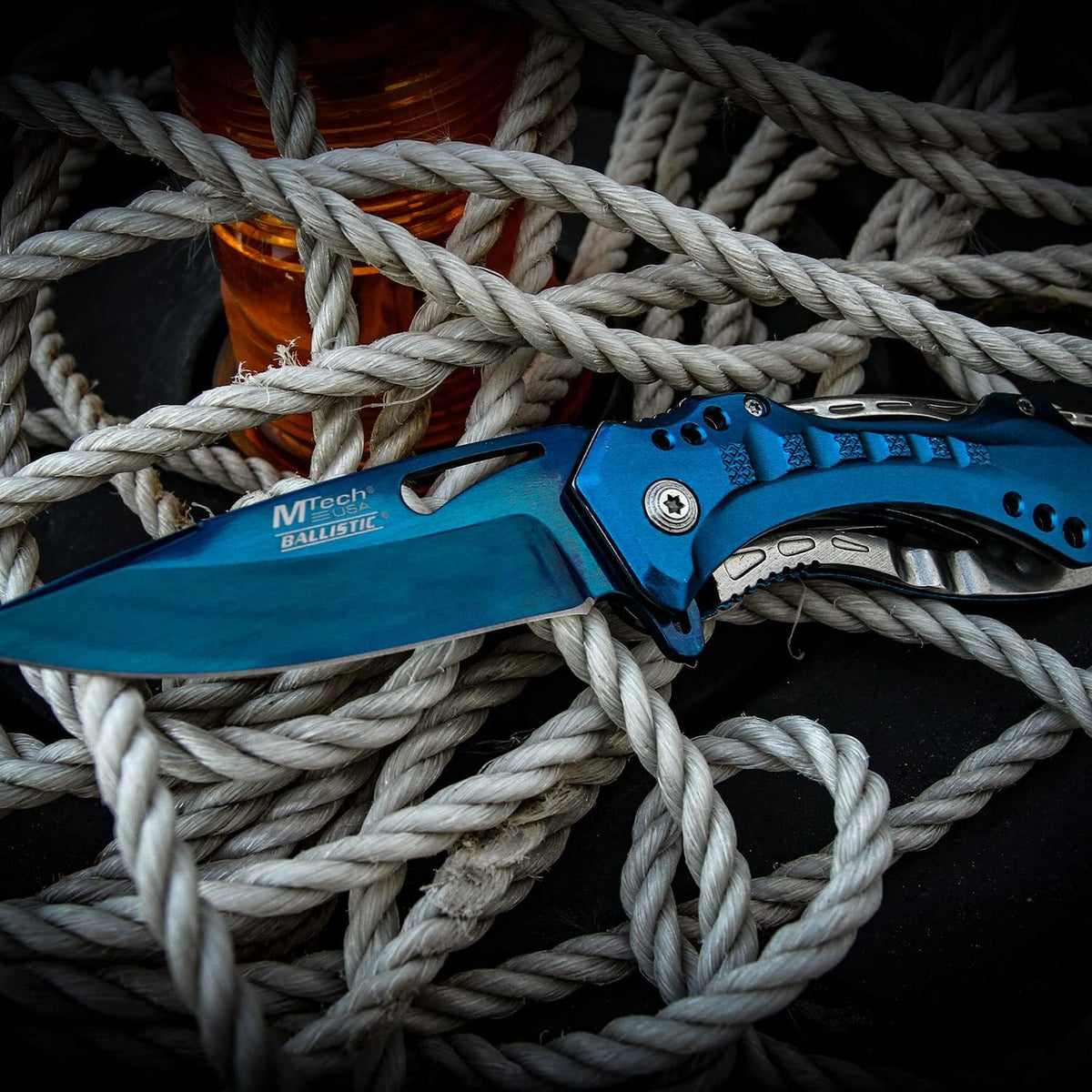 Folding Knife, 3.75-Inch Half-Serrated Blade, Titanium Coating, Glass Breaker, Pocket Clip
