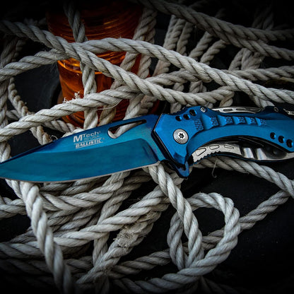Folding Knife, 3.75-Inch Half-Serrated Blade, Titanium Coating, Glass Breaker, Pocket Clip