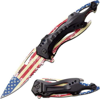 Folding Knife, 3.75-Inch Half-Serrated Blade, Titanium Coating, Glass Breaker, Pocket Clip