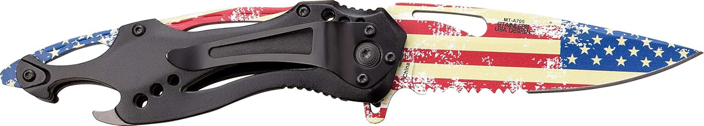 Folding Knife, 3.75-Inch Half-Serrated Blade, Titanium Coating, Glass Breaker, Pocket Clip