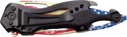 Folding Knife, 3.75-Inch Half-Serrated Blade, Titanium Coating, Glass Breaker, Pocket Clip