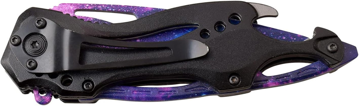 Folding Knife, 3.75-Inch Half-Serrated Blade, Titanium Coating, Glass Breaker, Pocket Clip