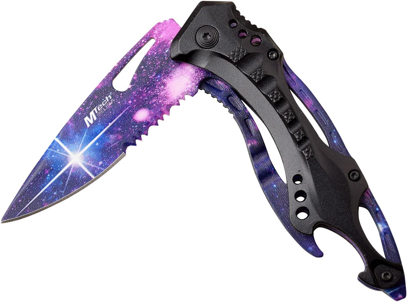 Folding Knife, 3.75-Inch Half-Serrated Blade, Titanium Coating, Glass Breaker, Pocket Clip