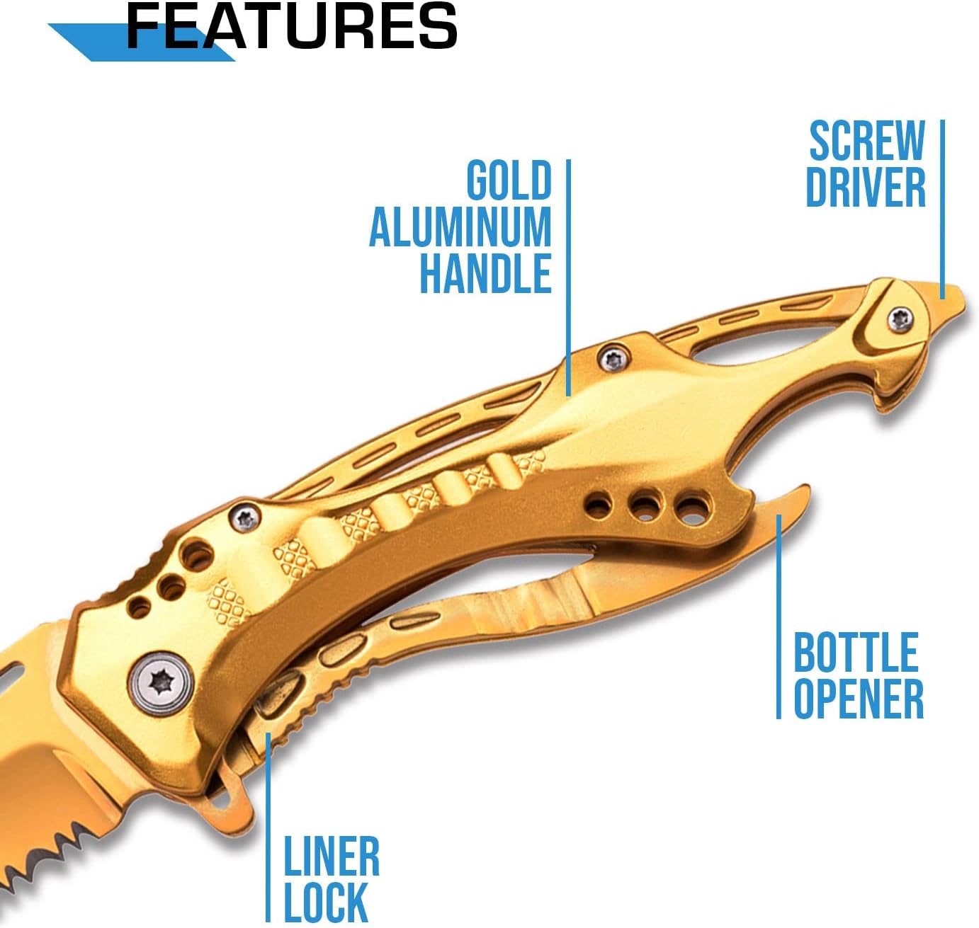 Folding Knife, 3.75-Inch Half-Serrated Blade, Titanium Coating, Glass Breaker, Pocket Clip