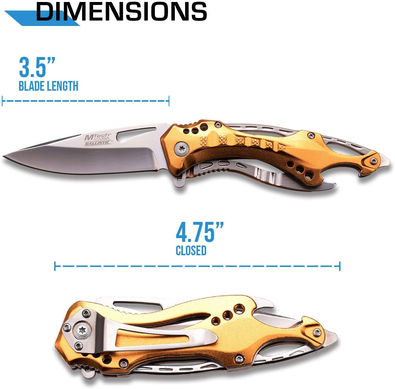Folding Knife, 3.75-Inch Half-Serrated Blade, Titanium Coating, Glass Breaker, Pocket Clip