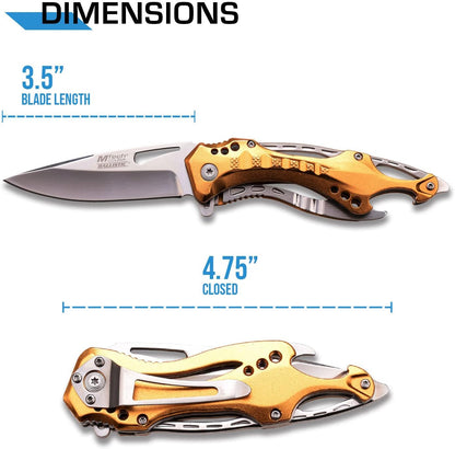Folding Knife, 3.75-Inch Half-Serrated Blade, Titanium Coating, Glass Breaker, Pocket Clip