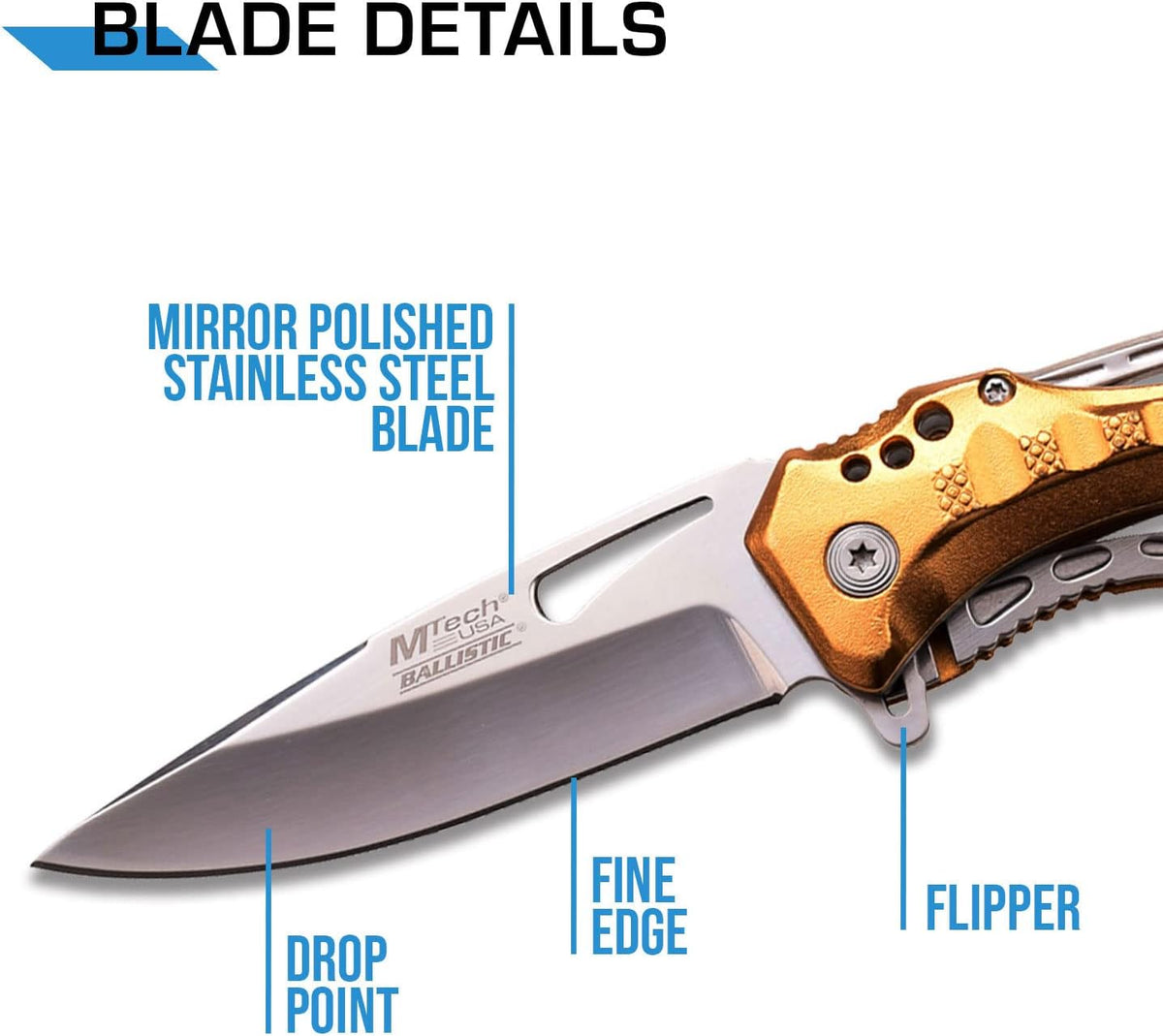 Folding Knife, 3.75-Inch Half-Serrated Blade, Titanium Coating, Glass Breaker, Pocket Clip