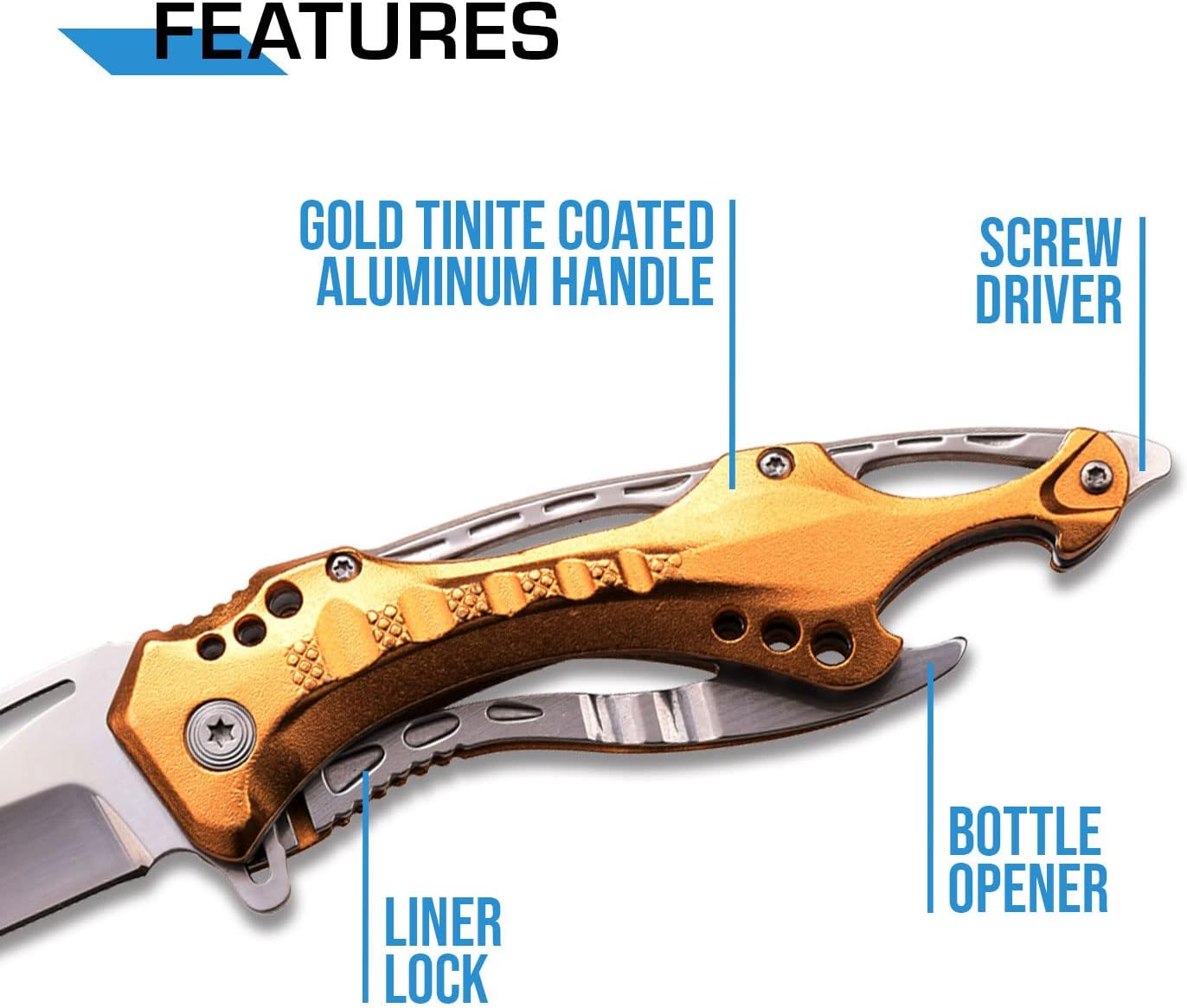 Folding Knife, 3.75-Inch Half-Serrated Blade, Titanium Coating, Glass Breaker, Pocket Clip