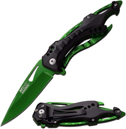 Folding Knife, 3.75-Inch Half-Serrated Blade, Titanium Coating, Glass Breaker, Pocket Clip