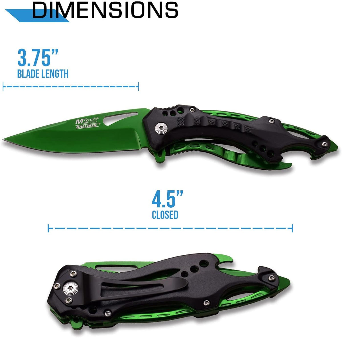 Folding Knife, 3.75-Inch Half-Serrated Blade, Titanium Coating, Glass Breaker, Pocket Clip