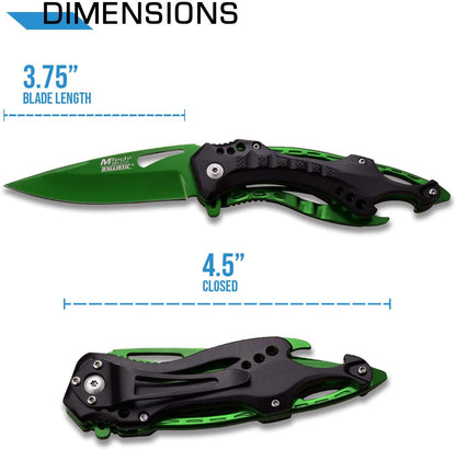 Folding Knife, 3.75-Inch Half-Serrated Blade, Titanium Coating, Glass Breaker, Pocket Clip