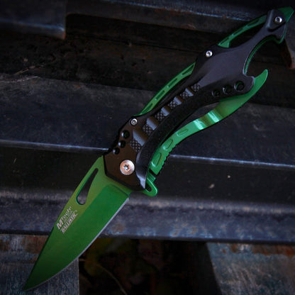 Folding Knife, 3.75-Inch Half-Serrated Blade, Titanium Coating, Glass Breaker, Pocket Clip