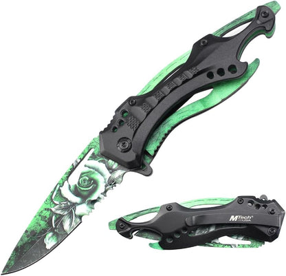 Folding Knife, 3.75-Inch Half-Serrated Blade, Titanium Coating, Glass Breaker, Pocket Clip