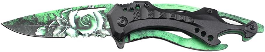 Folding Knife, 3.75-Inch Half-Serrated Blade, Titanium Coating, Glass Breaker, Pocket Clip