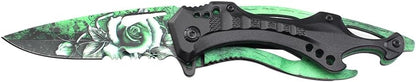 Folding Knife, 3.75-Inch Half-Serrated Blade, Titanium Coating, Glass Breaker, Pocket Clip