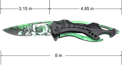 Folding Knife, 3.75-Inch Half-Serrated Blade, Titanium Coating, Glass Breaker, Pocket Clip
