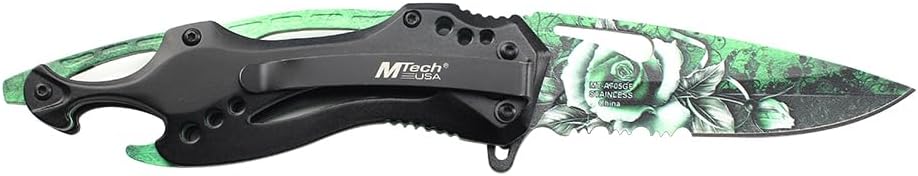 Folding Knife, 3.75-Inch Half-Serrated Blade, Titanium Coating, Glass Breaker, Pocket Clip