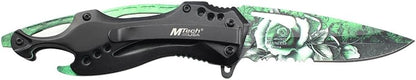 Folding Knife, 3.75-Inch Half-Serrated Blade, Titanium Coating, Glass Breaker, Pocket Clip