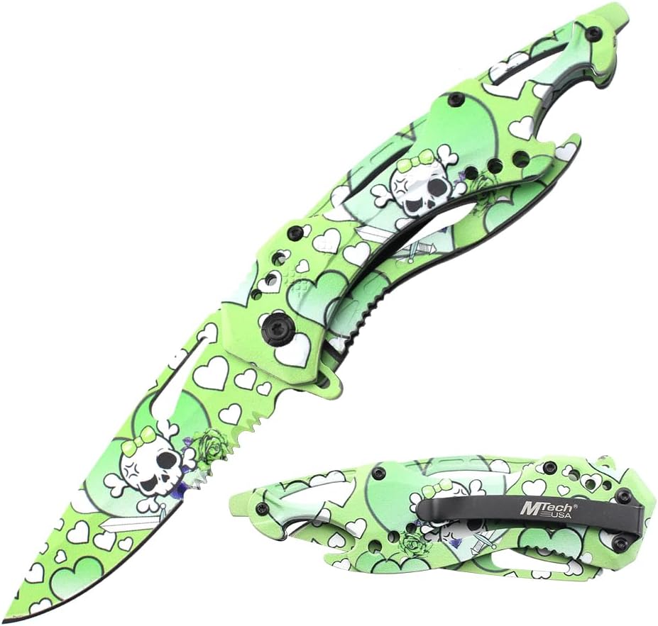 Folding Knife, 3.75-Inch Half-Serrated Blade, Titanium Coating, Glass Breaker, Pocket Clip
