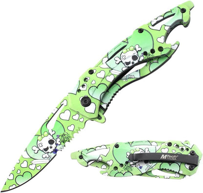 Folding Knife, 3.75-Inch Half-Serrated Blade, Titanium Coating, Glass Breaker, Pocket Clip