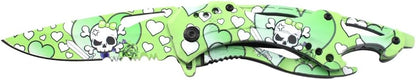 Folding Knife, 3.75-Inch Half-Serrated Blade, Titanium Coating, Glass Breaker, Pocket Clip