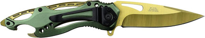 Folding Knife, 3.75-Inch Half-Serrated Blade, Titanium Coating, Glass Breaker, Pocket Clip