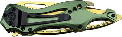 Folding Knife, 3.75-Inch Half-Serrated Blade, Titanium Coating, Glass Breaker, Pocket Clip
