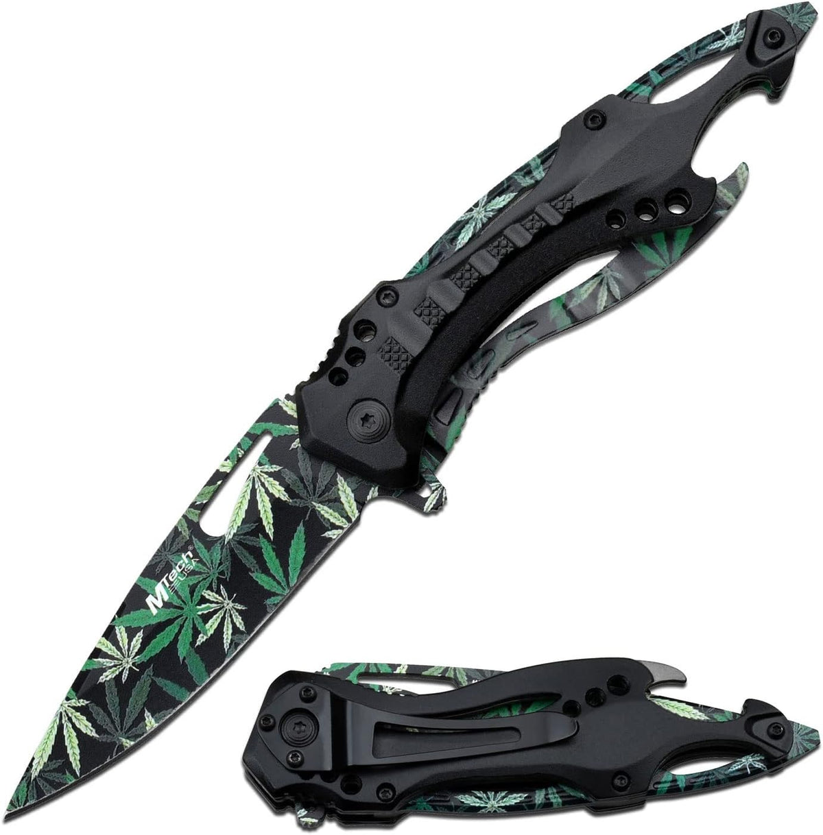Folding Knife, 3.75-Inch Half-Serrated Blade, Titanium Coating, Glass Breaker, Pocket Clip