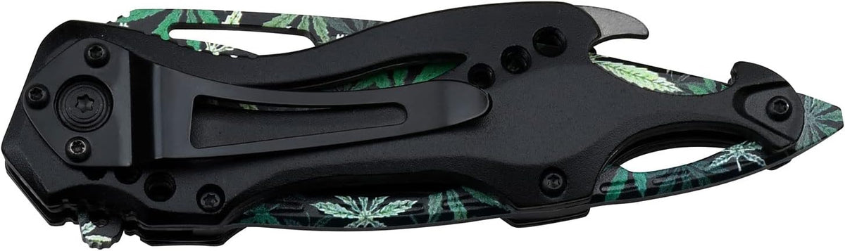 Folding Knife, 3.75-Inch Half-Serrated Blade, Titanium Coating, Glass Breaker, Pocket Clip
